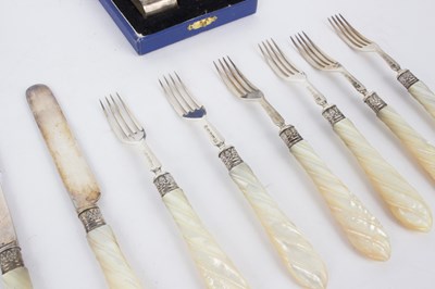Lot 24 - Six pairs of silver desert knives and forks,...