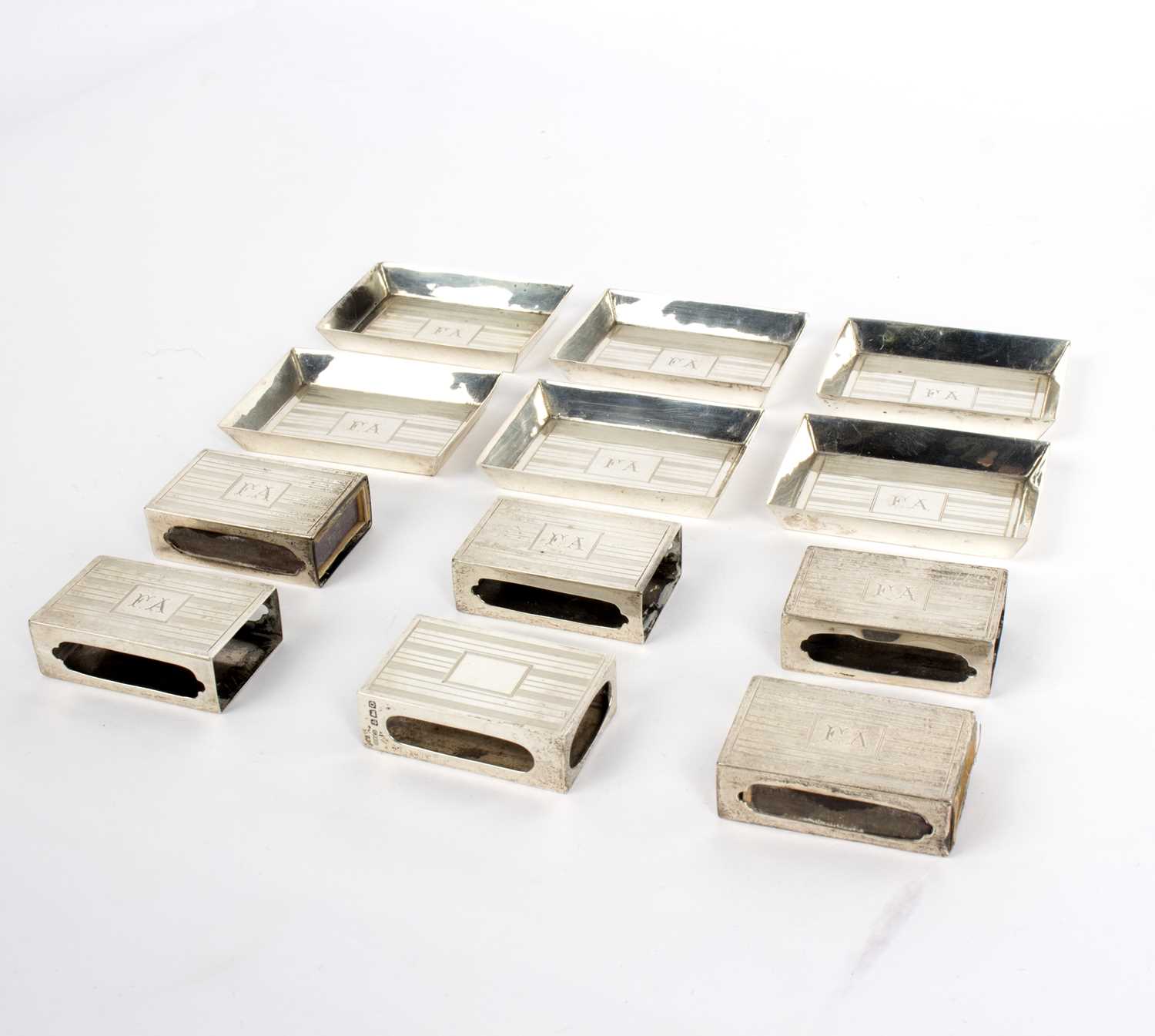 Lot 40 - Six silver match box holders, George Brace &...