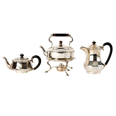 Lot 73 - A silver spirit kettle on stand with burner,...