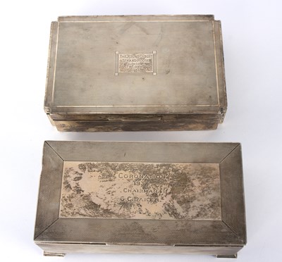 Lot 88 - An Art Deco silver cigarette box, H. Bros,...