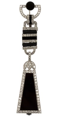 Lot 275 - A Cartier 'Egyptian' onyx and diamond lapel...
