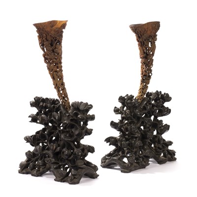 Lot 401 - A fine pair of full tip rhinoceros horn...