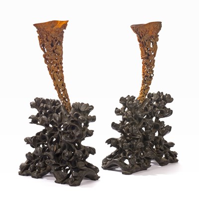 Lot 401 - A fine pair of full tip rhinoceros horn...