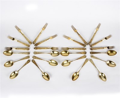 Lot 1 - Twelve silver gilt handled forks, HH,...