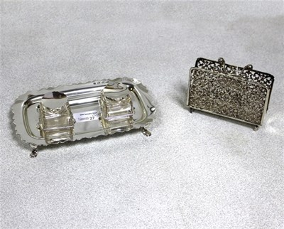 Lot 27 - A silver inkstand, Sheffield 1924, 22cm wide...