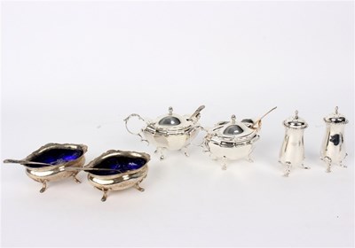 Lot 36 - A matched silver cruet set, various dates,...