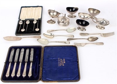 Lot 49 - A silver part cruet set, SB, Birmingham 1909,...