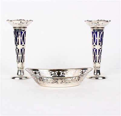Lot 55 - A pair of silver vases, S & H, Birmingham 1907,...