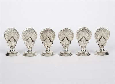 Lot 78 - Six Mappin & Webb Princes Plate peacock menu...