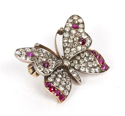 Lot 113 - A ruby and diamond butterfly brooch, 2.5cm...