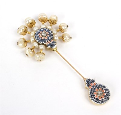 Lot 119 - A French diamond, baroque pearl and enamel...