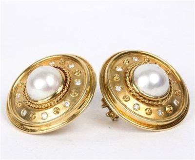 Lot 120 - A pair of diamond and mabe pearl ear clips,...