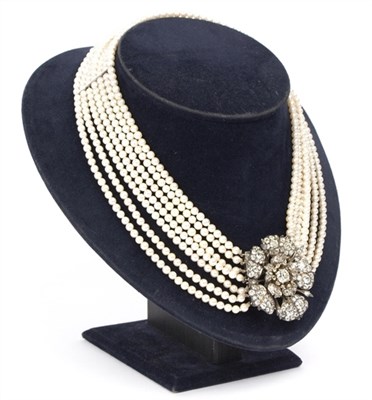 Lot 132 - A diamond and pearl necklace, the seven rows...