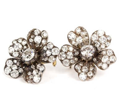 Lot 135 - A pair of 19th Century diamond flowerhead...