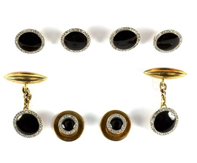 Lot 151 - A Cartier onyx and diamond dress set, cased by...