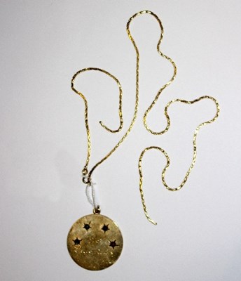 Lot 155 - A gem set 9ct gold pendant marked '1965...