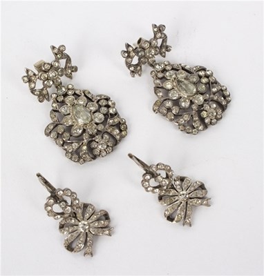 Lot 158 - Two pairs of paste set ear pendants, one pair...