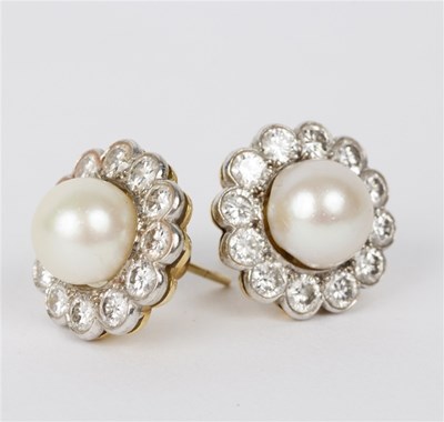 Lot 161 - A pair of pearl and diamond cluster ear studs,...