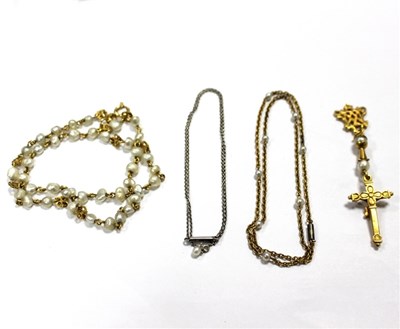 Lot 169 - A diamond and pearl drop necklace on a fine...