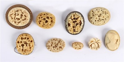 Lot 180 - Nine Victorian ivory brooches, mostly...