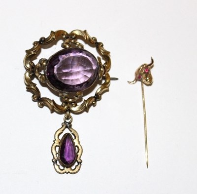 Lot 188 - A stick pin with bull's head terminal and a...