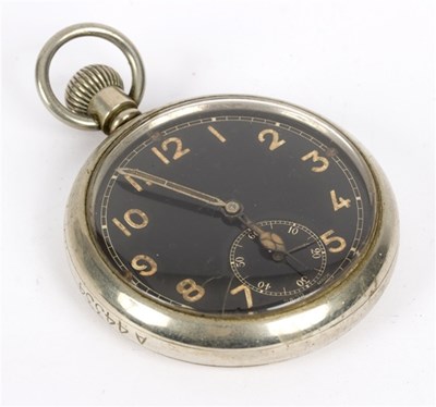 Lot 232 - A military open faced pocket watch, the black...