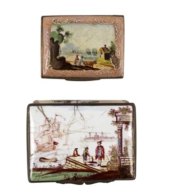 Lot 250 - Two English enamel snuffboxes, one of...