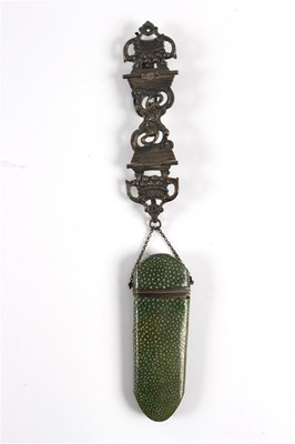 Lot 254 - A composite silver-mounted shagreen chatelaine...