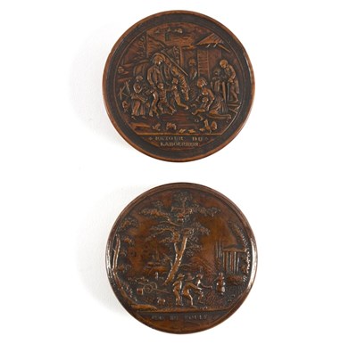 Lot 255 - Two French pressed wood circular snuffboxes...