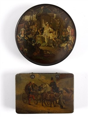 Lot 256 - A circular Stobwasser papier-mache lacquer box,...