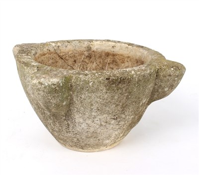 Lot 299 - A white marble mortar with four lugs, 47cm wide