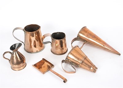 Lot 304 - A copper ale warmer of conical form, two...