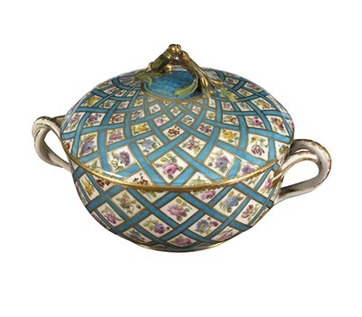 Lot 337 - A Sevres later decorated circular two-handled...