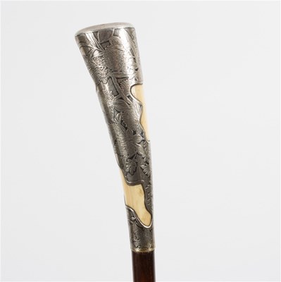 Lot 533 - A walking stick with ivory handle and silver...