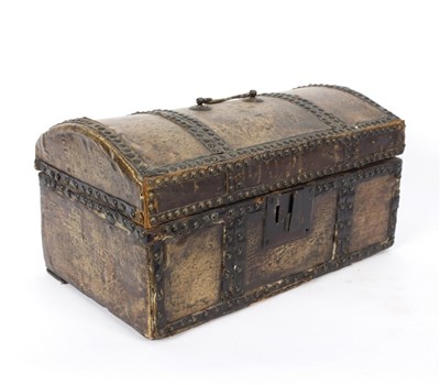 Lot 978 - A Georgian pig skin covered trunk, the domed...
