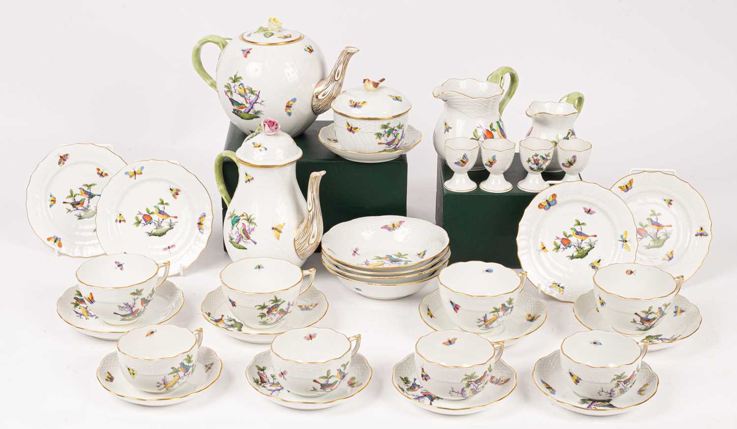 Lot 227 - A Herend Rothschild Birds pattern breakfast service