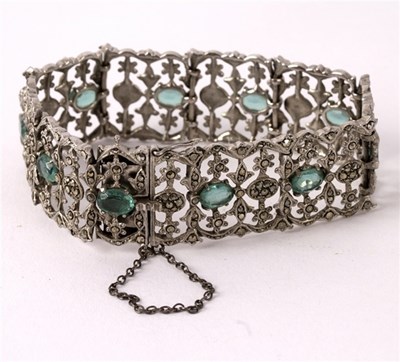 Lot 6 - An Italian marcasite gate-link bracelet set...