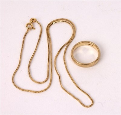 Lot 32 - A 9ct gold wedding band, size M and a 9ct gold...
