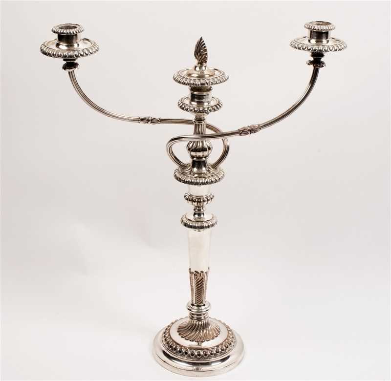 Lot 77 - A Sheffield plate two-branch three-light...