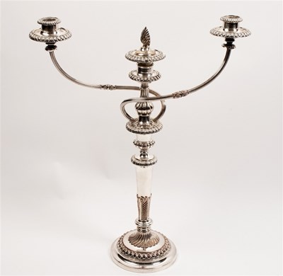 Lot 77 - A Sheffield plate two-branch three-light...