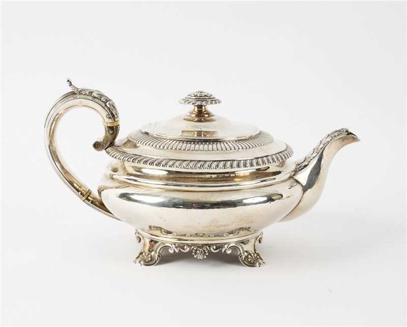 Lot 98 - A George IV silver teapot and cover, Emes&...