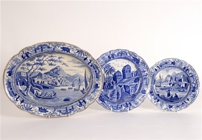 Lot 218 - Two Spode Caramanian series plates and an oval...