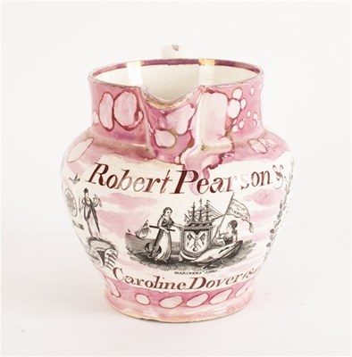 Lot 257 - A Sunderland lustre jug, the front named...