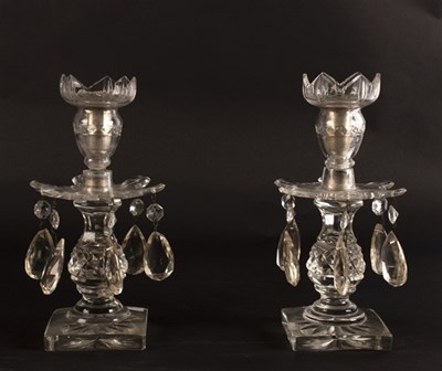 Lot 316 - A pair of Regency cut glass table lights, hung...