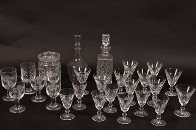 Lot 321 - Four cut glass decanters, a biscuit jar and...