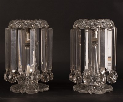 Lot 322 - A pair of cut glass lustres hung with...