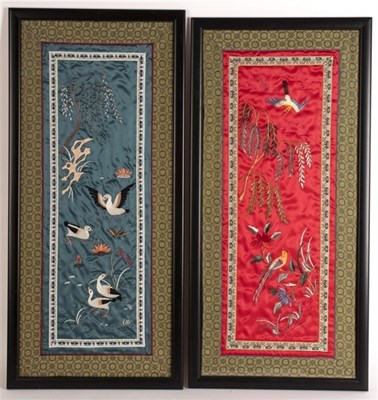 Lot 330 - A pair of Chinese embroidered cuffs, framed