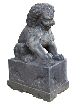 Lot 338 - Two large Chinese carved stone Dogs of Fo,...