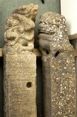 Lot 339 - A pair of Chinese carved stone hitching posts...