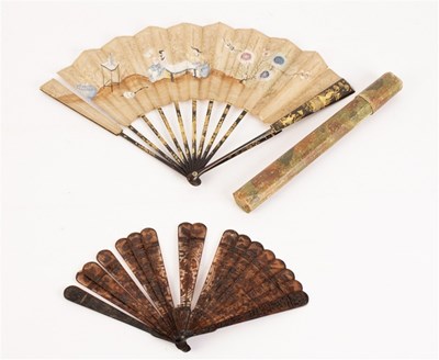 Lot 372 - A hand painted Chinese fan, 19th Century, the...